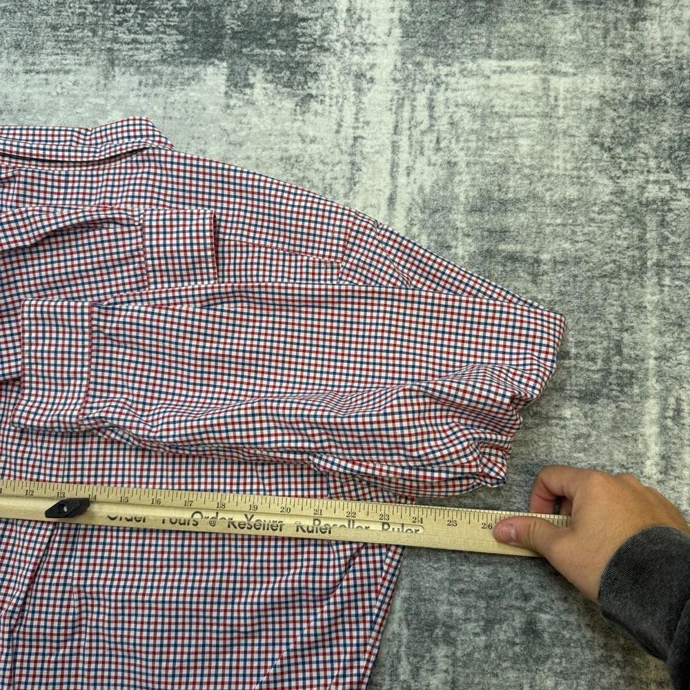 VTG Polo Ralph Lauren Shirt Mens Large Red White Blue Check Cotton Poplin Preppy